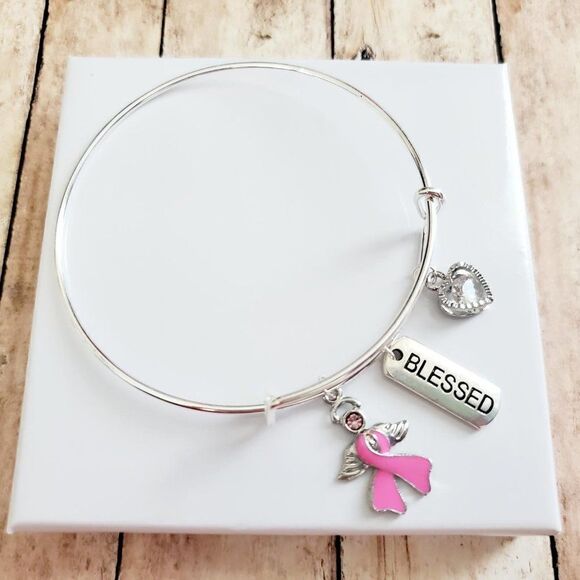 Breast Cancer Awareness Bracelet, Pink Ribbon, Motivational Gift - Picture 7 of 12